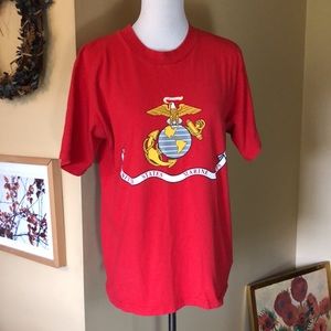 VINTAGE 90s US MARINES Semper Fidelis USA MADE Red TeeShirt Logo SOFT Cotton EU